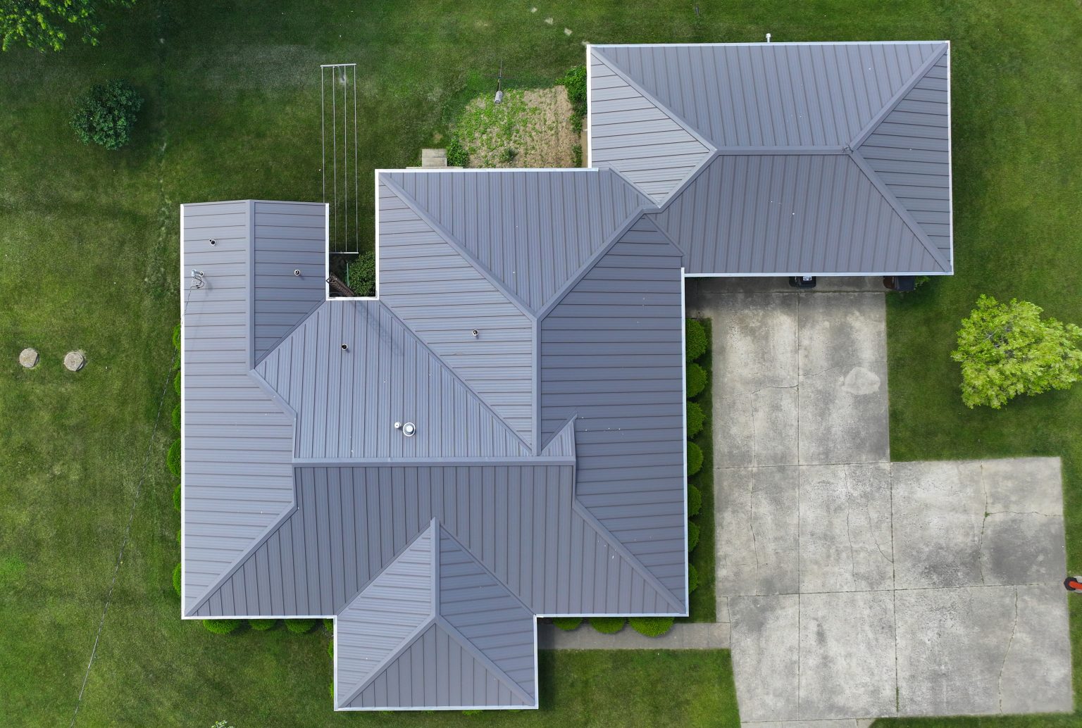 Top down view of house with standing seam roof