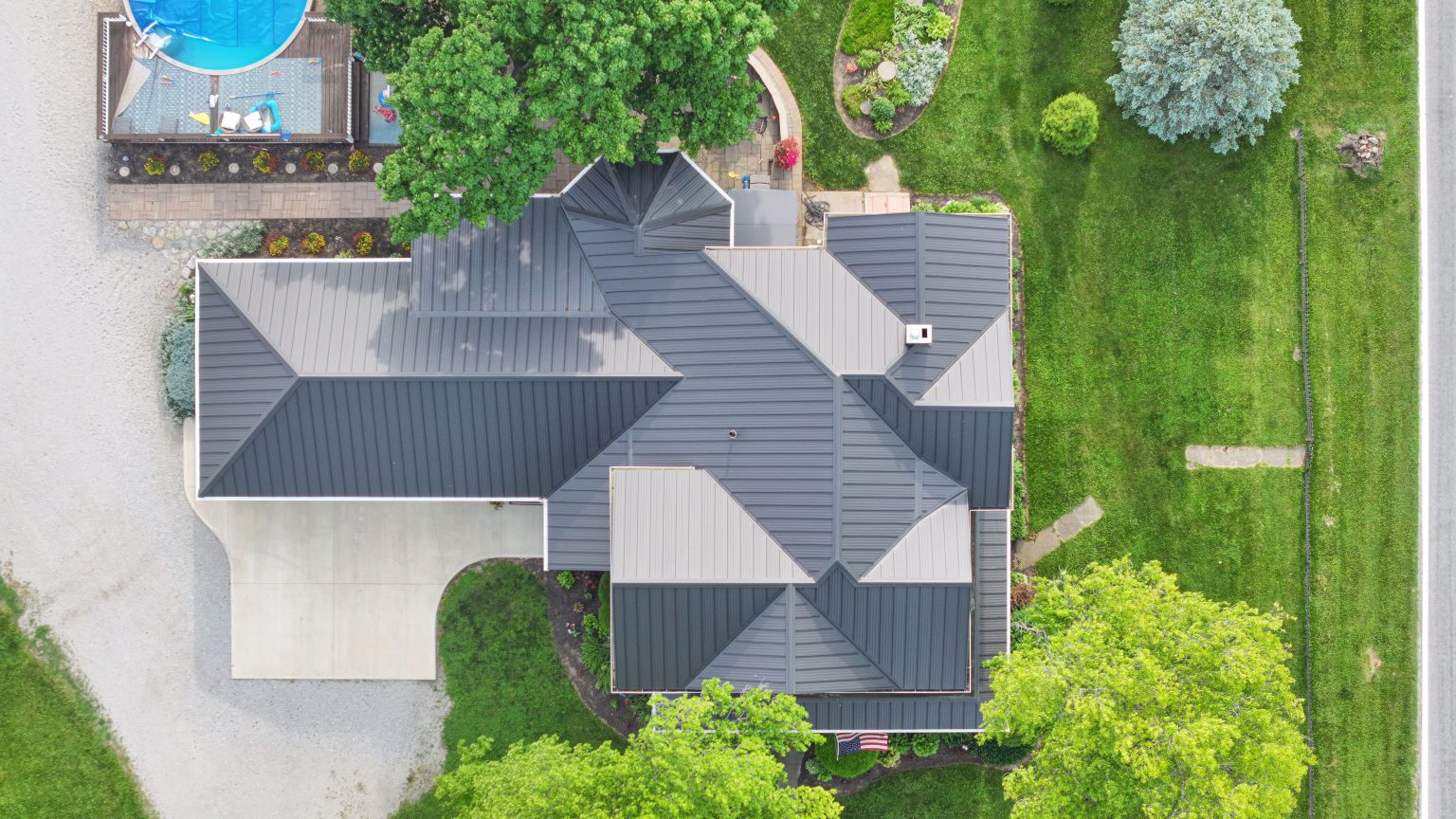 Top down view of standing seam roof
