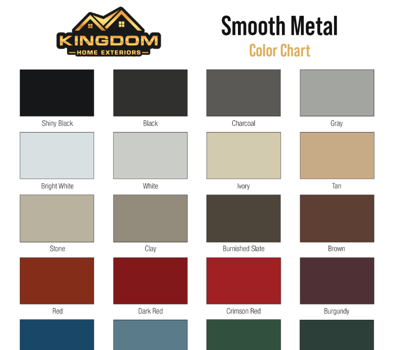 A chart illustrating smooth metal colors, featuring a spectrum of metallic shades for design reference.